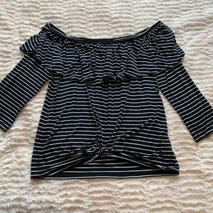 American Eagle Off Shoulder Ruffle Striped Top